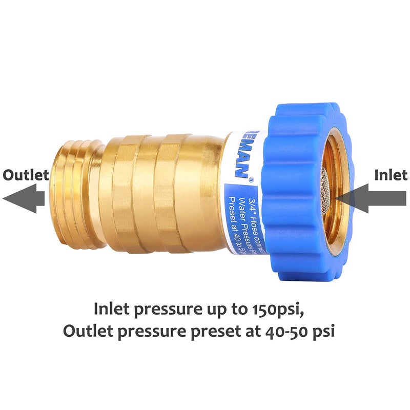 MEASUREMAN Lead-Free Brass, Water Pressure Regulator, Pressure Reducer for Camper, Trailer, RV, Garden, Plumbing System, 40-50 psi, 3/4"Hose - Image 3